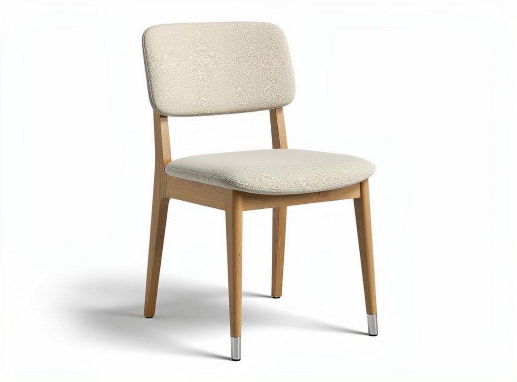 Fabric upholstered dining chair with natural wood frame in cream color 45 x 45 x 85cm