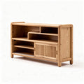 Oak wood media console with open shelves and sliding door 120 x 40 x 70cm
