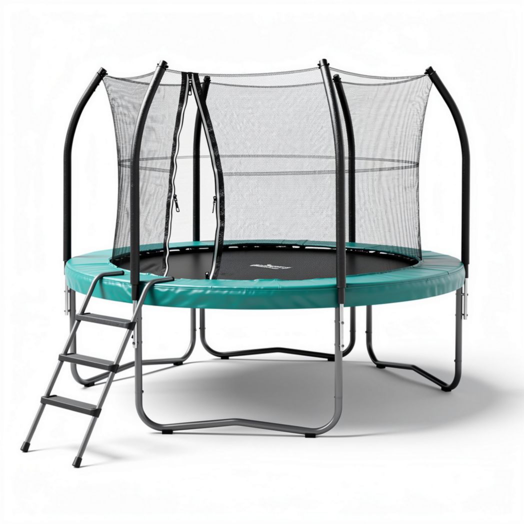 Trampoline with safety enclosure and ladder 300 x 300 x 250 cm green and black