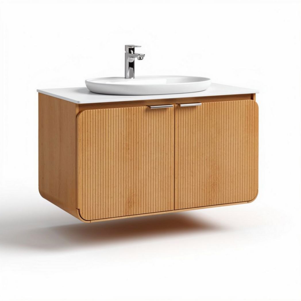 Wall-mounted bathroom vanity cabinet with wooden finish and ceramic sink 80 x 50 x 40cm