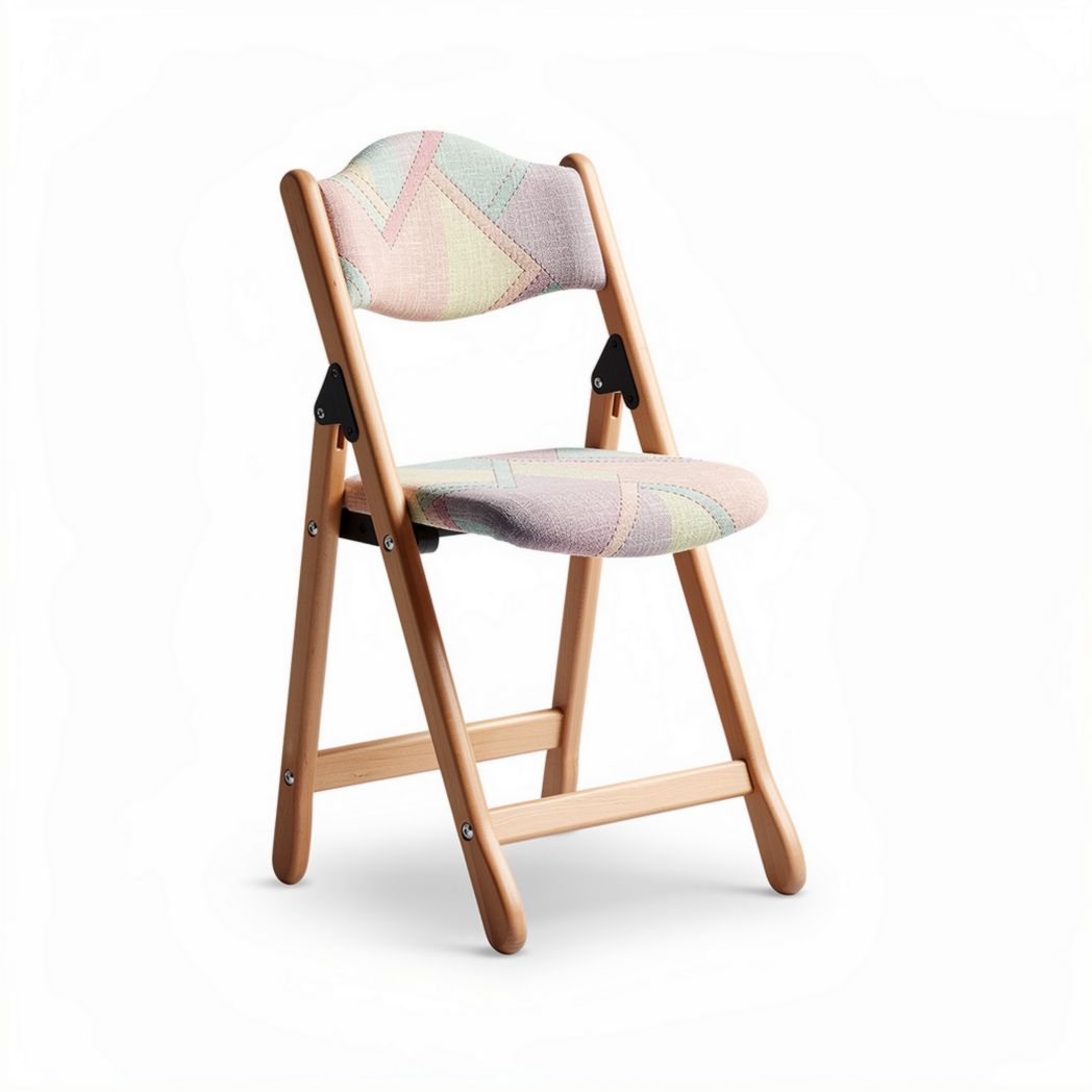 Folding chair with fabric seat and wooden frame in multicolor design