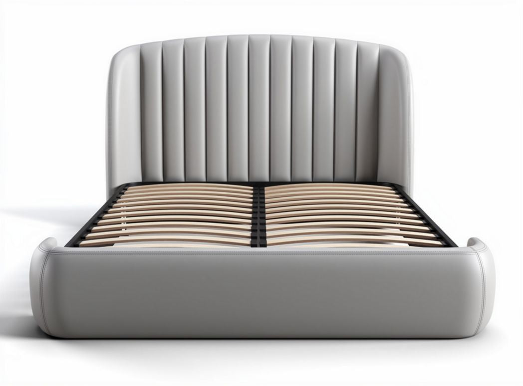 Modern upholstered bed frame with wooden slats king size gray 200 x 160 x 100cm