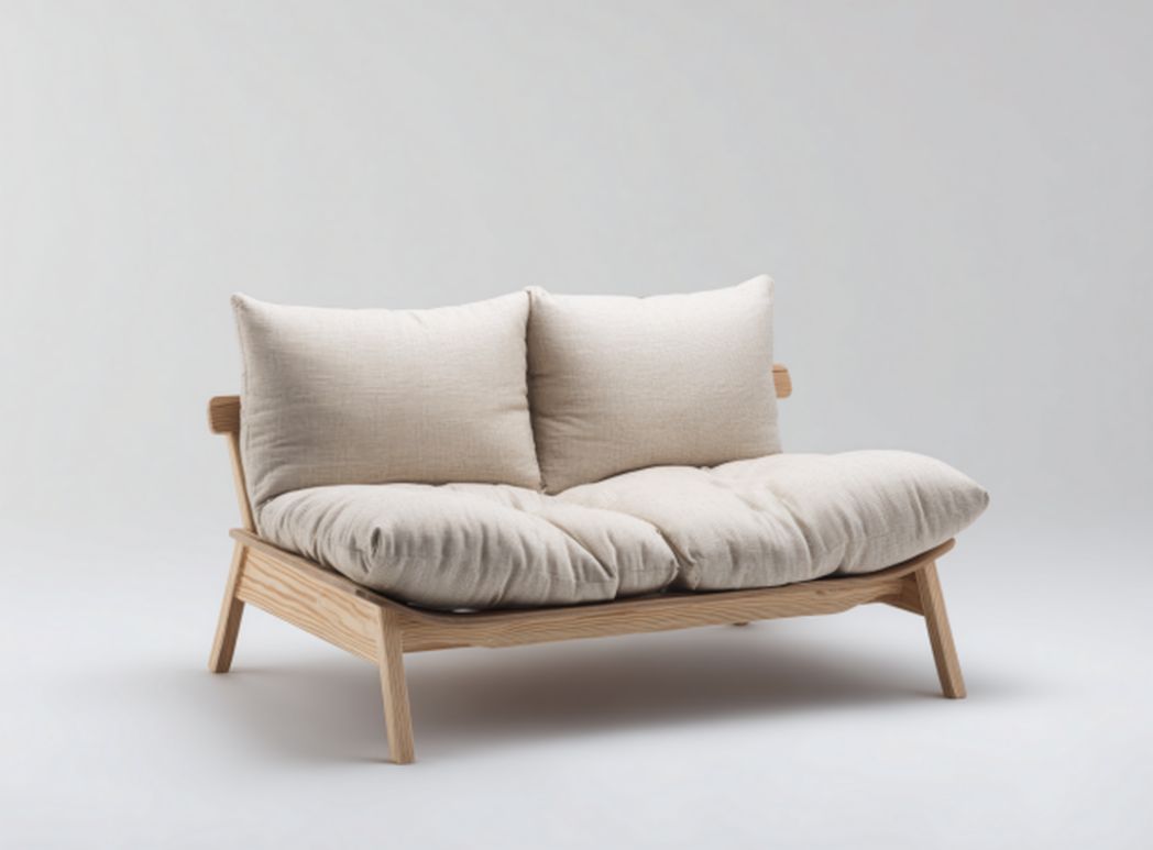 Mid-century modern gray fabric loveseat with wooden frame dimensions 150 x 80 x 85cm